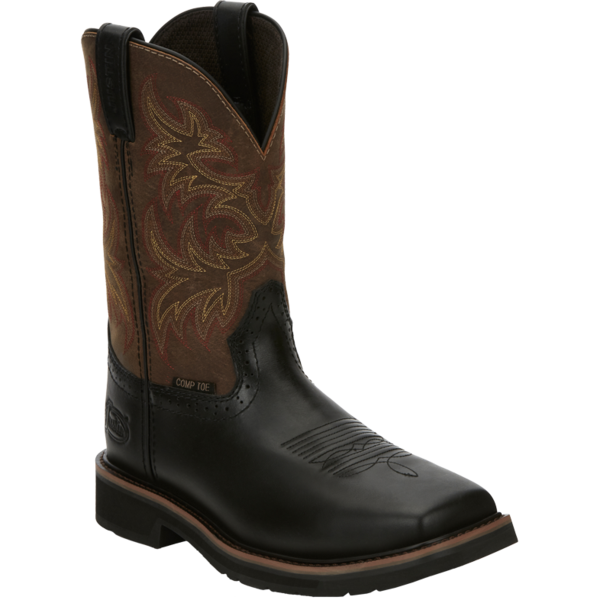 Justin WK4818 Men's Black Square Steel Toe Cowboy Boots